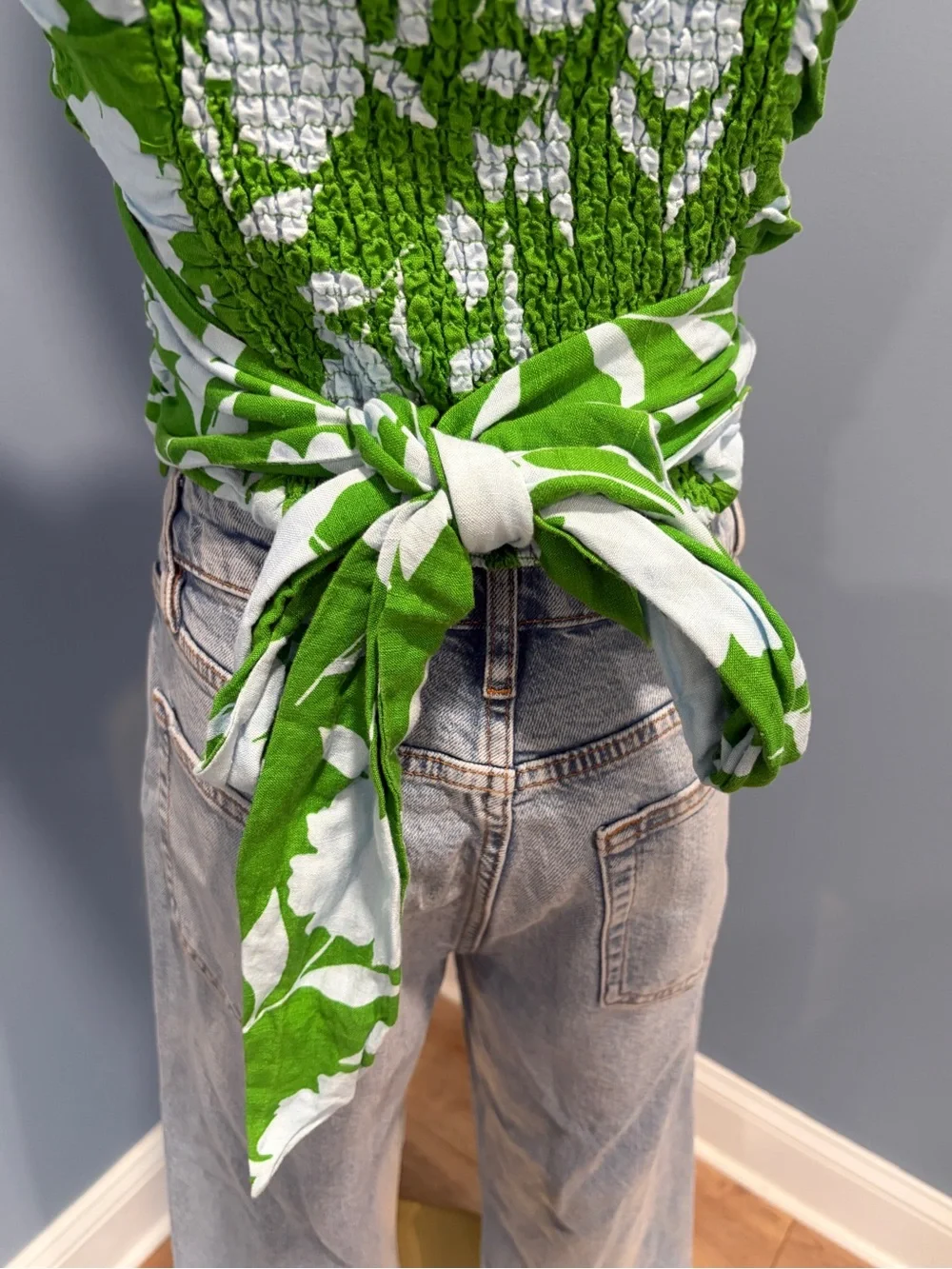 Kate Spade Green Floral Tie Back Crop Top XS Cottagecore